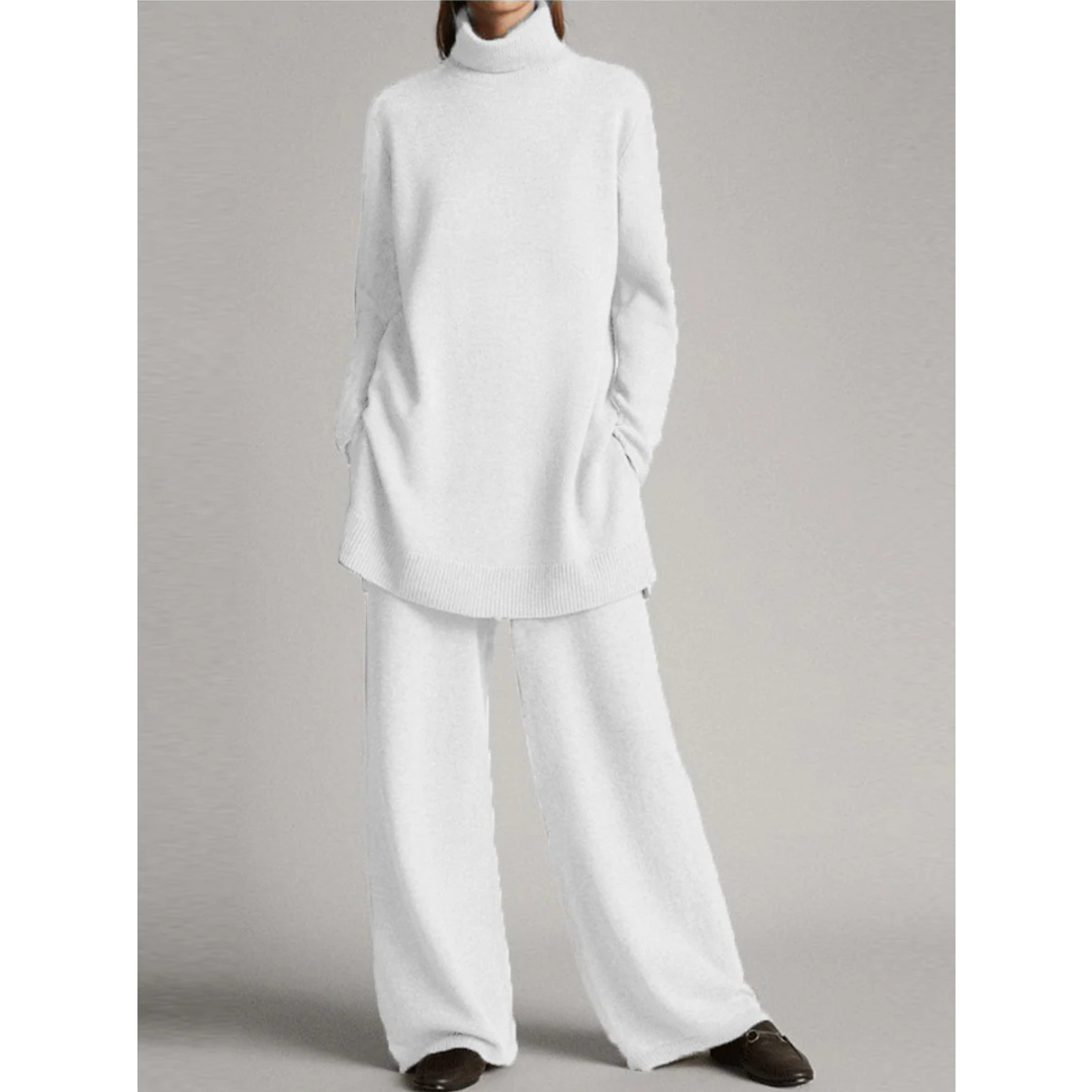 Lydia | Damen Strick Rollkragen Weite Hose Lounge Set
