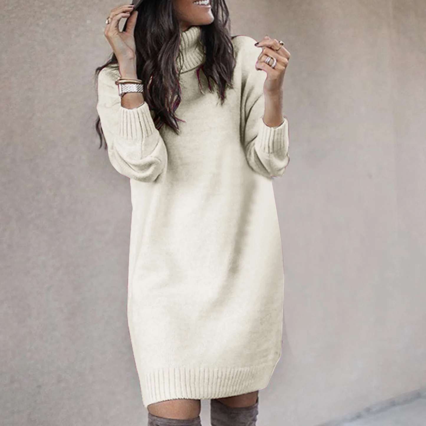 Annika | Damen Winter-Strickkleid mit Rollkragen