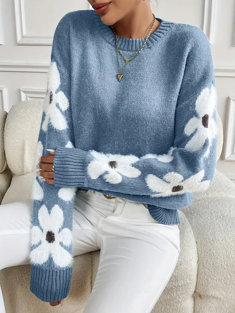Lara | Damen Winterpullover mit Blumenmuster