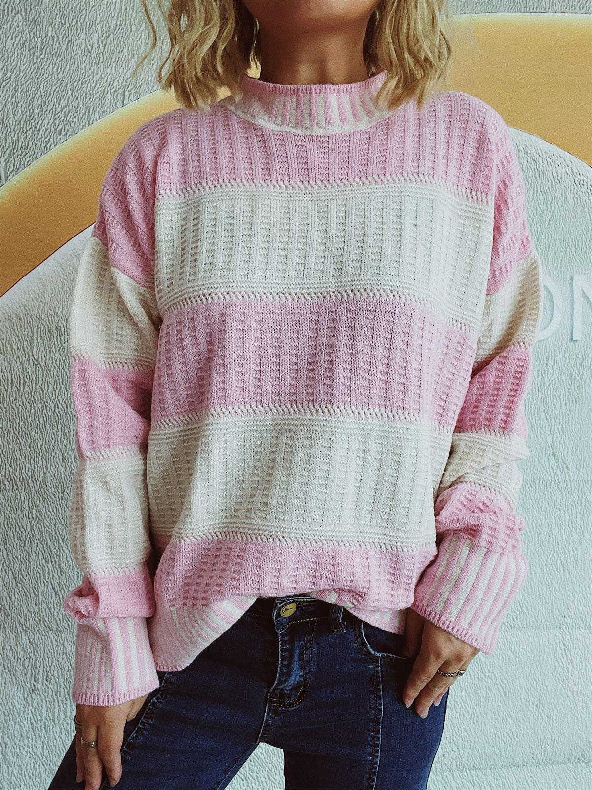 Karla | Damen Winterpullover mit Streifen und Rippdetails