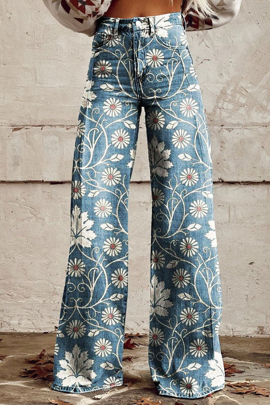 Emilia | Schlagjeans mit Blumenranken-Muster