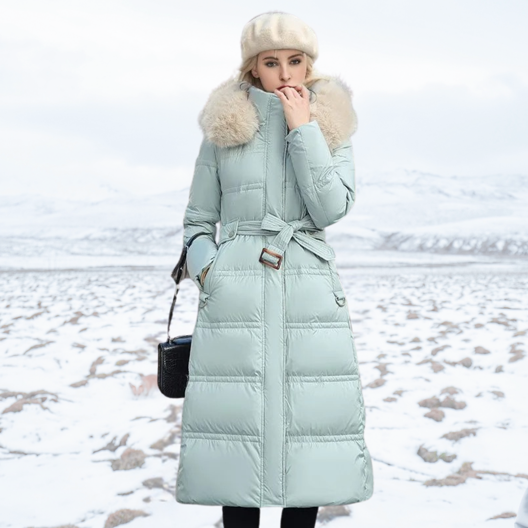 Eva | Damen Winter Steppmantel mit Fellkragen
