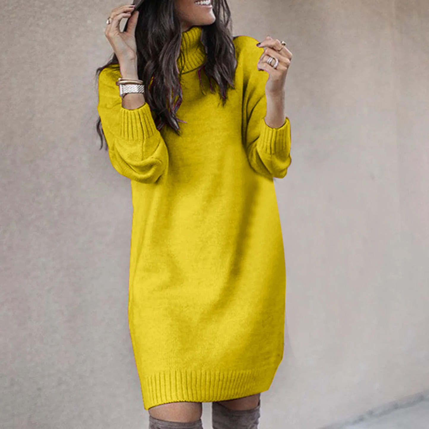 Annika | Damen Winter-Strickkleid mit Rollkragen
