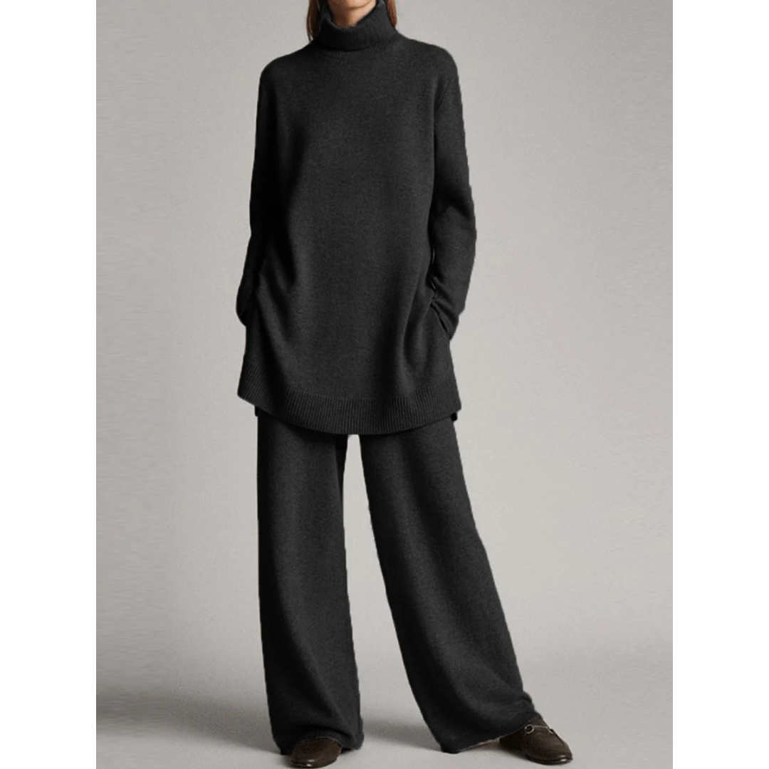 Lydia | Damen Strick Rollkragen Weite Hose Lounge Set