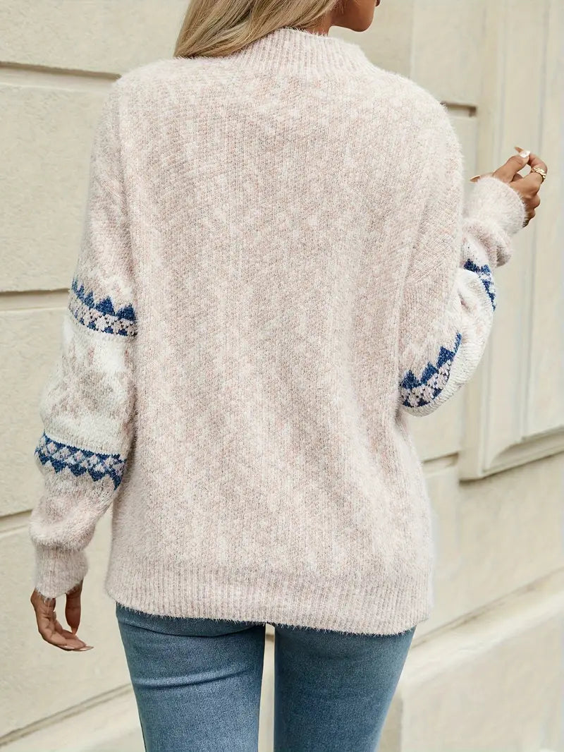 Angela | Damen Winter Schneeflocken Strickpullover