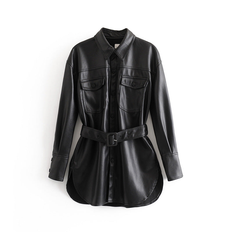 Greta | Damen Winter-Lederhemdjacke mit Gürtel