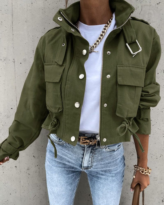Katharina | Damen Kurze Utility Jacke mit Reißverschluss