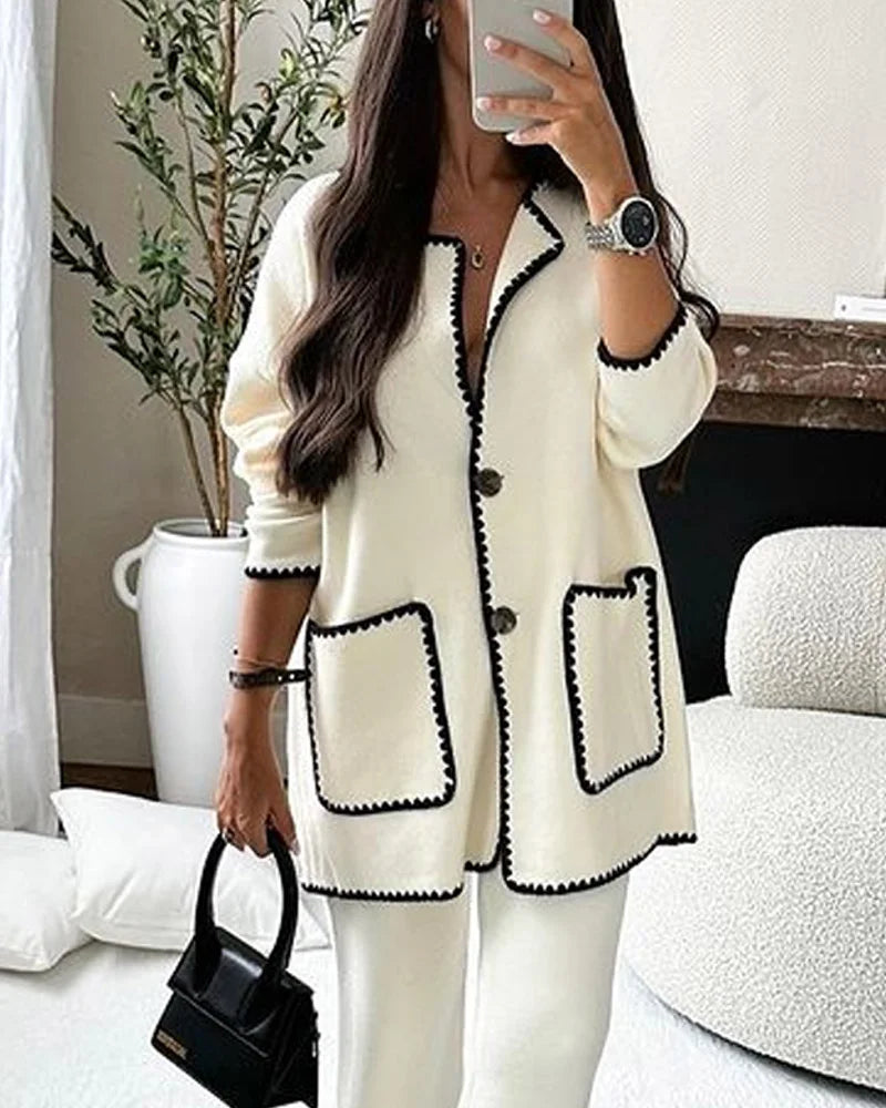 Daniela | Damen Elegantes Lang Cardigan und Weite Hose Set