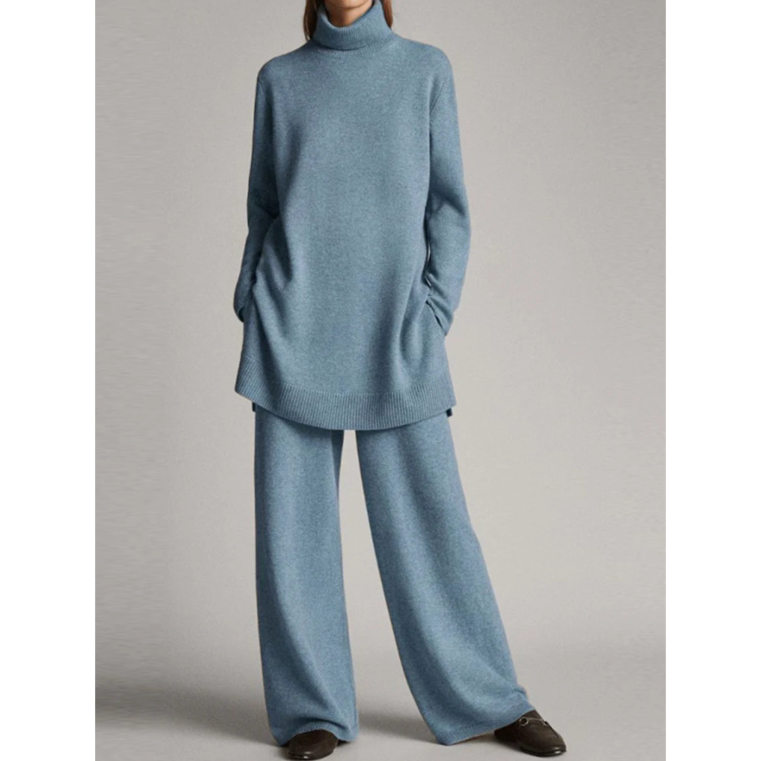 Lydia | Damen Strick Rollkragen Weite Hose Lounge Set