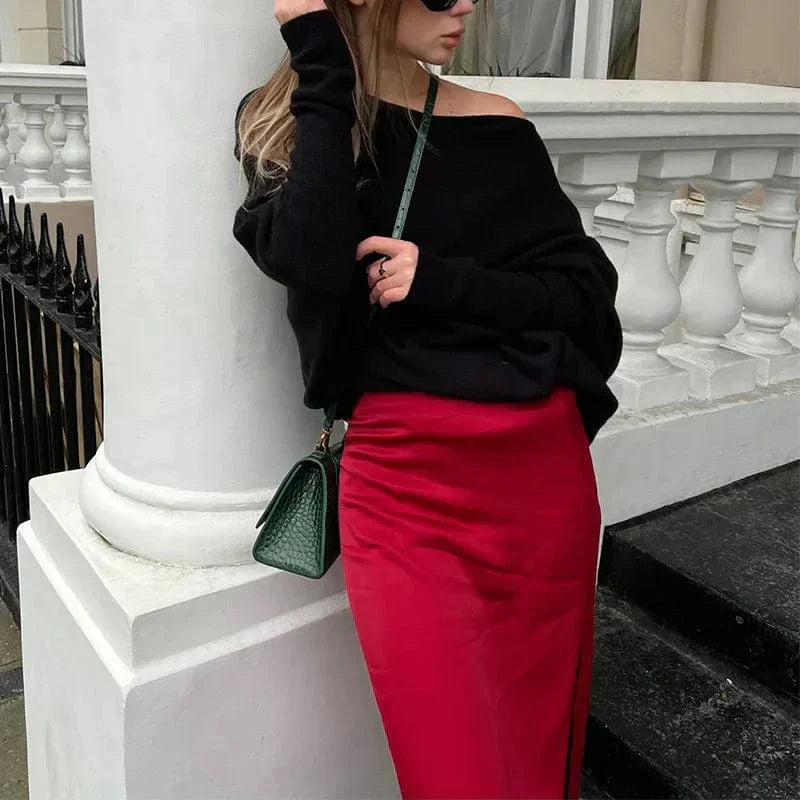 Angela | Damen Strickpullover mit Schulterfreiem Design und Lockerer Passform