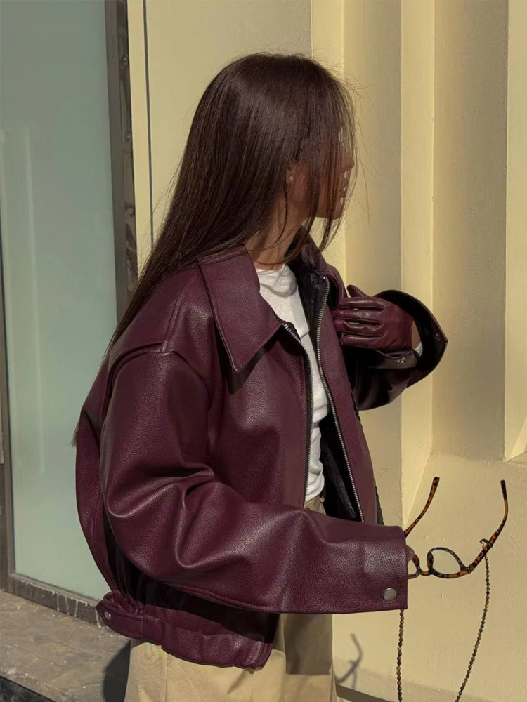 Anna | Damen Winter-Kunstlederjacke mit Reißverschluss