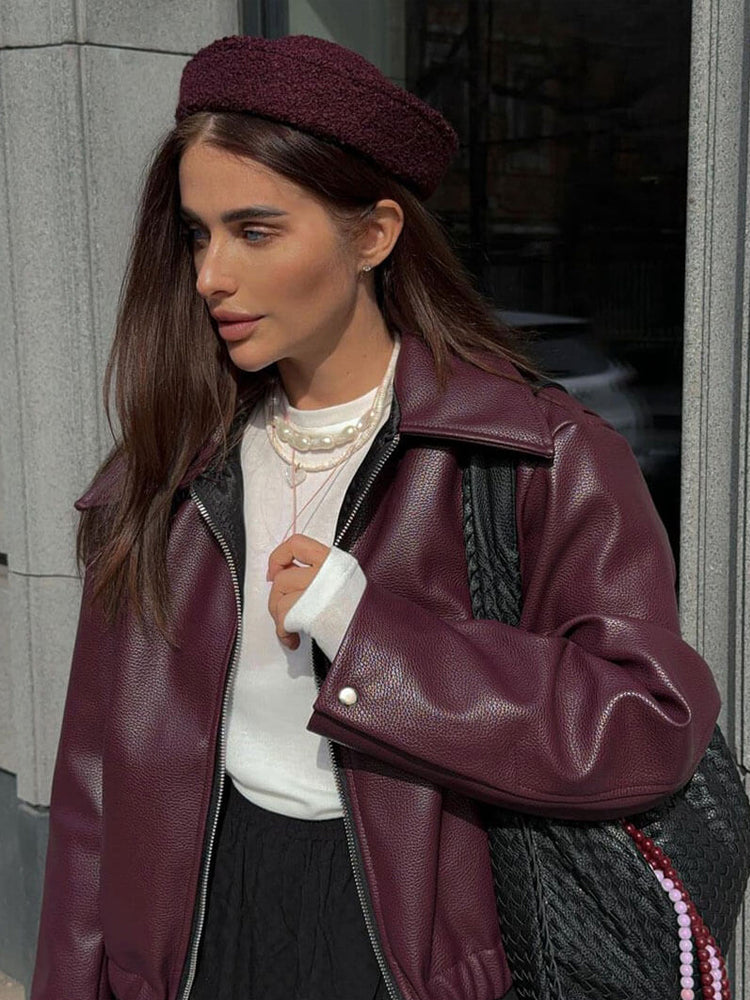 Anna | Damen Winter-Kunstlederjacke mit Reißverschluss