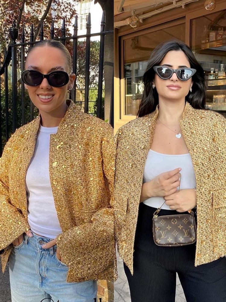 Sandra | Lässige Bomberjacke mit Goldenen Pailletten