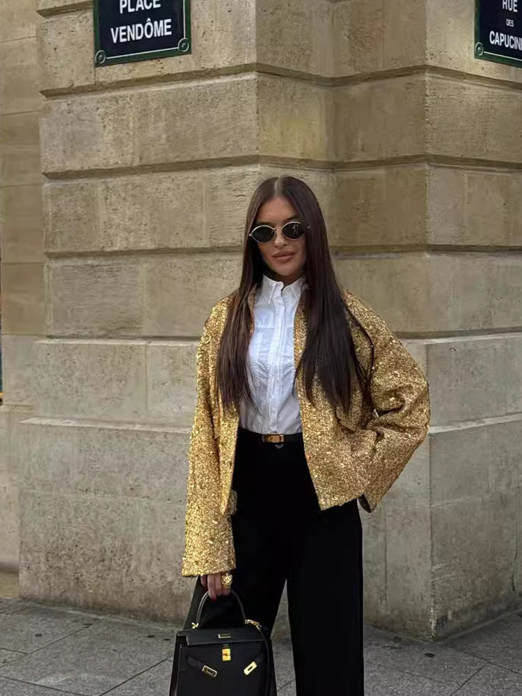Sandra | Lässige Bomberjacke mit Goldenen Pailletten