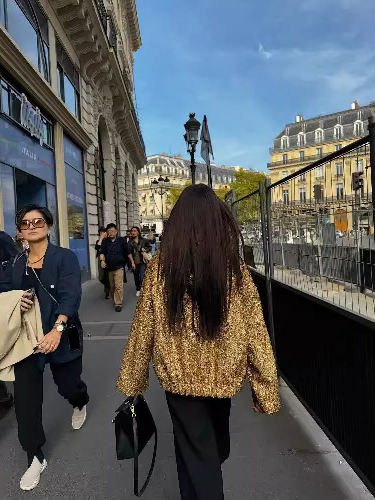 Sandra | Lässige Bomberjacke mit Goldenen Pailletten