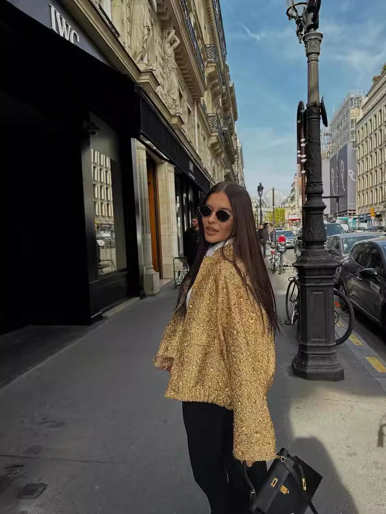 Sandra | Lässige Bomberjacke mit Goldenen Pailletten