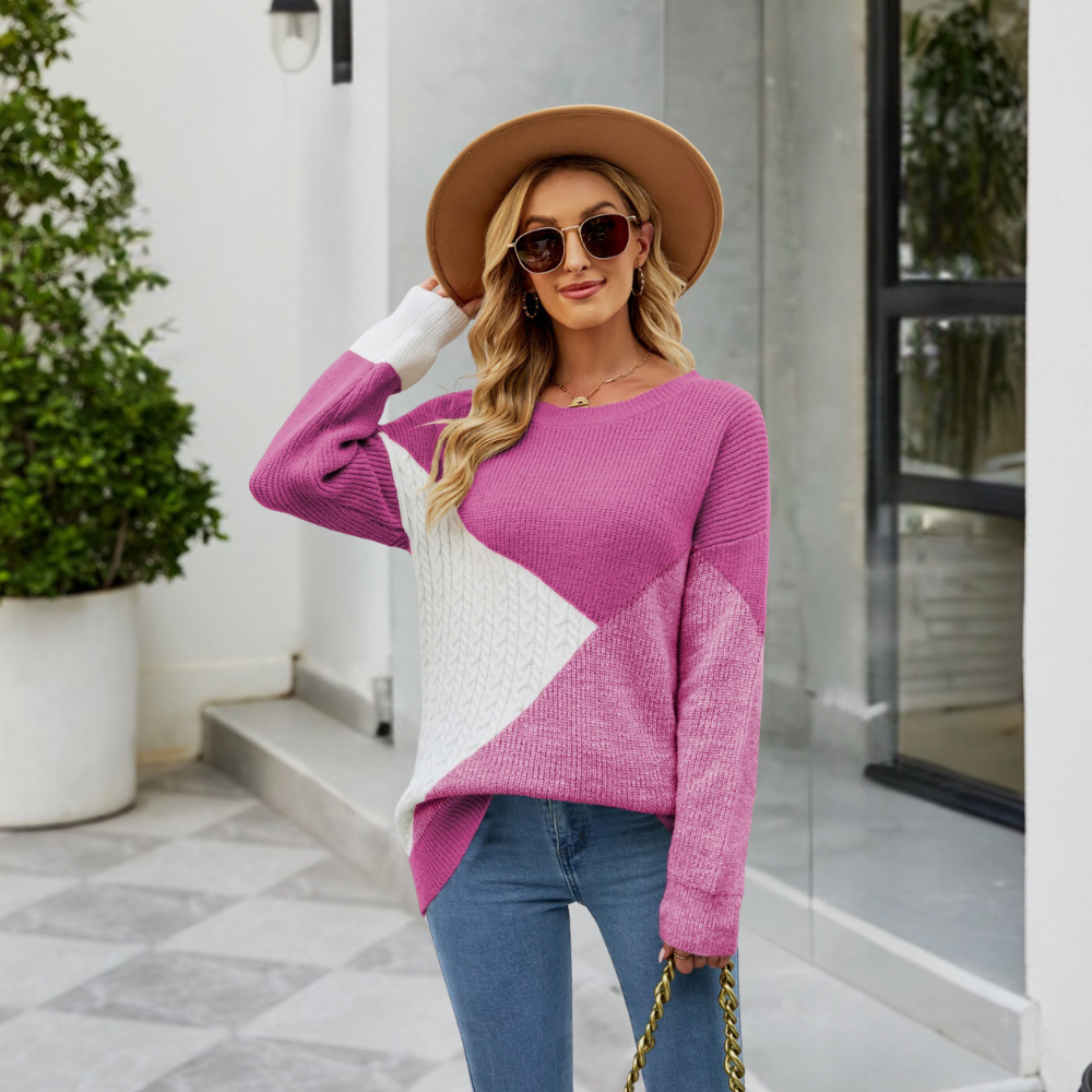 Jasmin | Damen Winterpullover mit Color-Block-Design