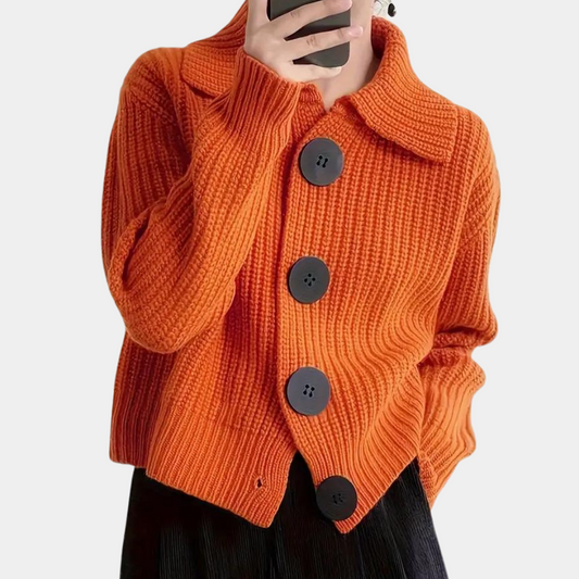 Beatrice | Damen Winterstrickpullover mit Knöpfen und Kragen