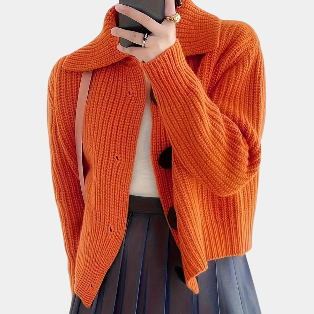Beatrice | Damen Winterstrickpullover mit Knöpfen und Kragen