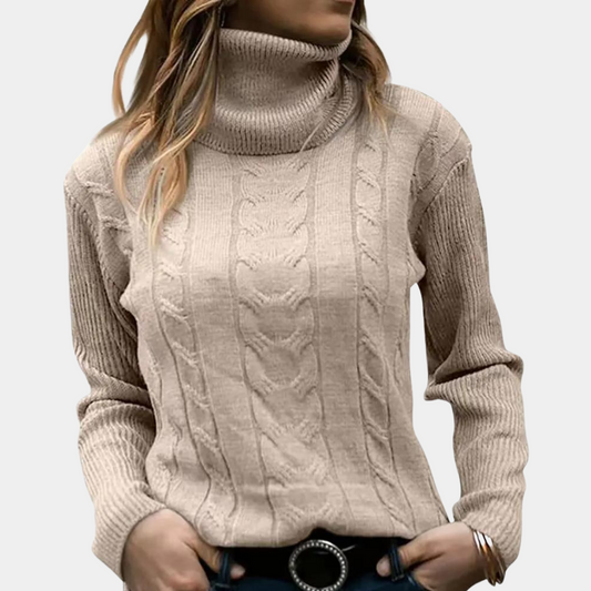 Jana | Damen Winter-Pullover mit Zopfmuster und Rollkragen