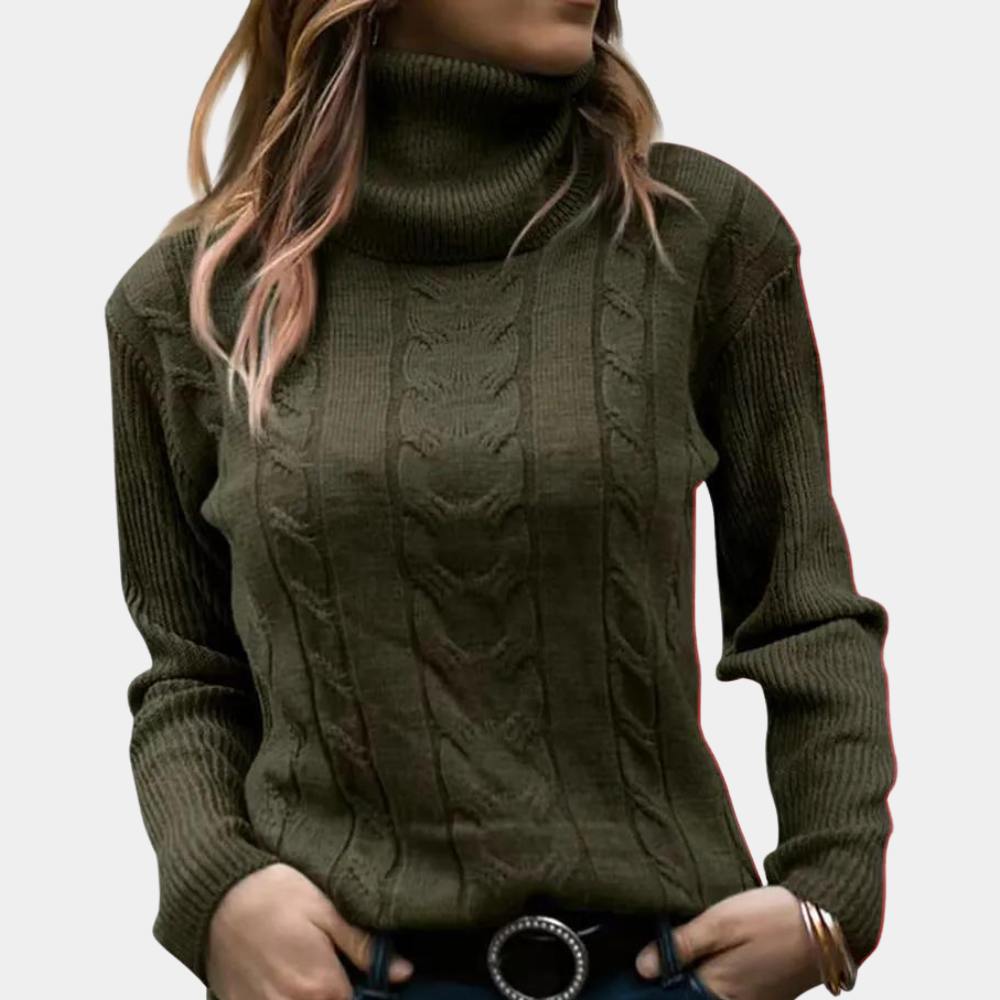 Jana | Damen Winter-Pullover mit Zopfmuster und Rollkragen