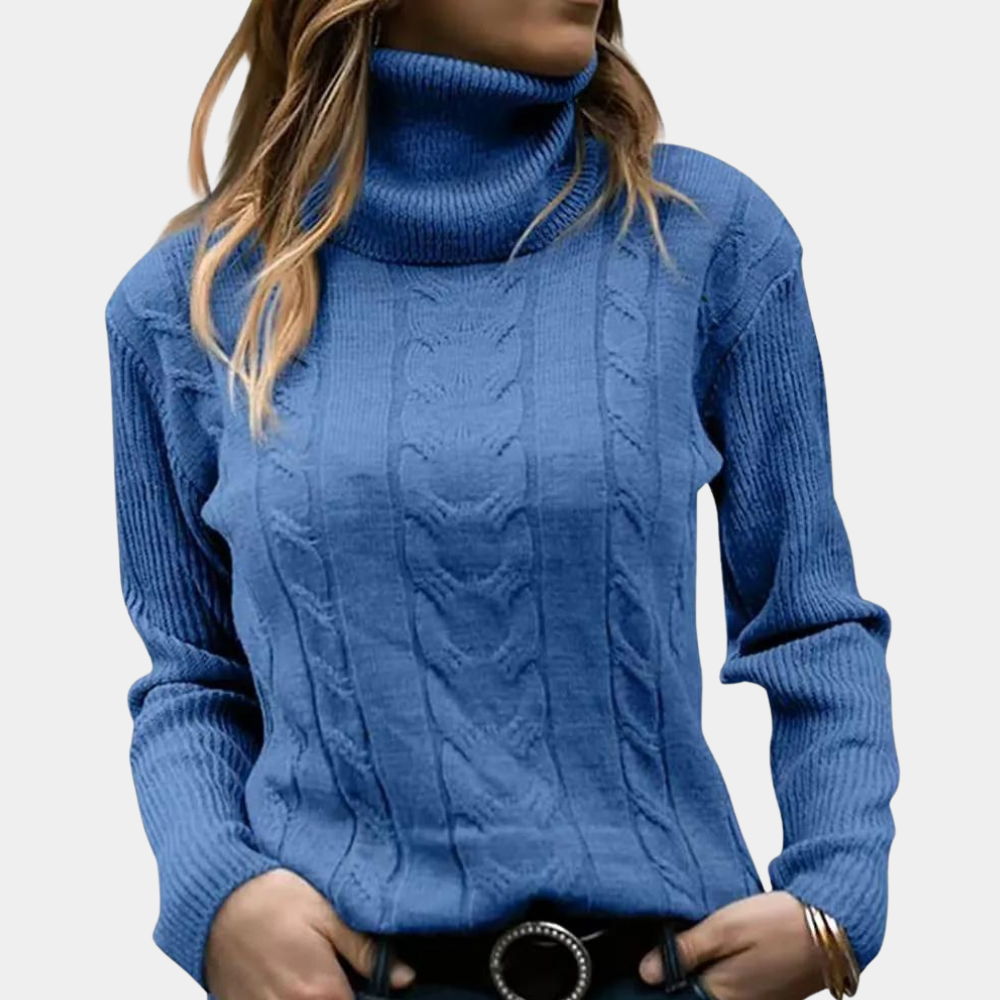 Jana | Damen Winter-Pullover mit Zopfmuster und Rollkragen