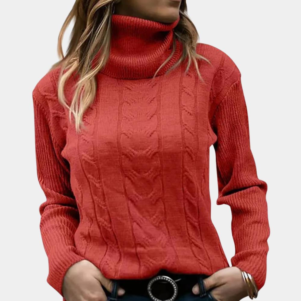 Jana | Damen Winter-Pullover mit Zopfmuster und Rollkragen