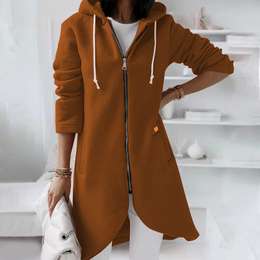 Edith | Damen Lange Zip Up Hoodie mit Taschen