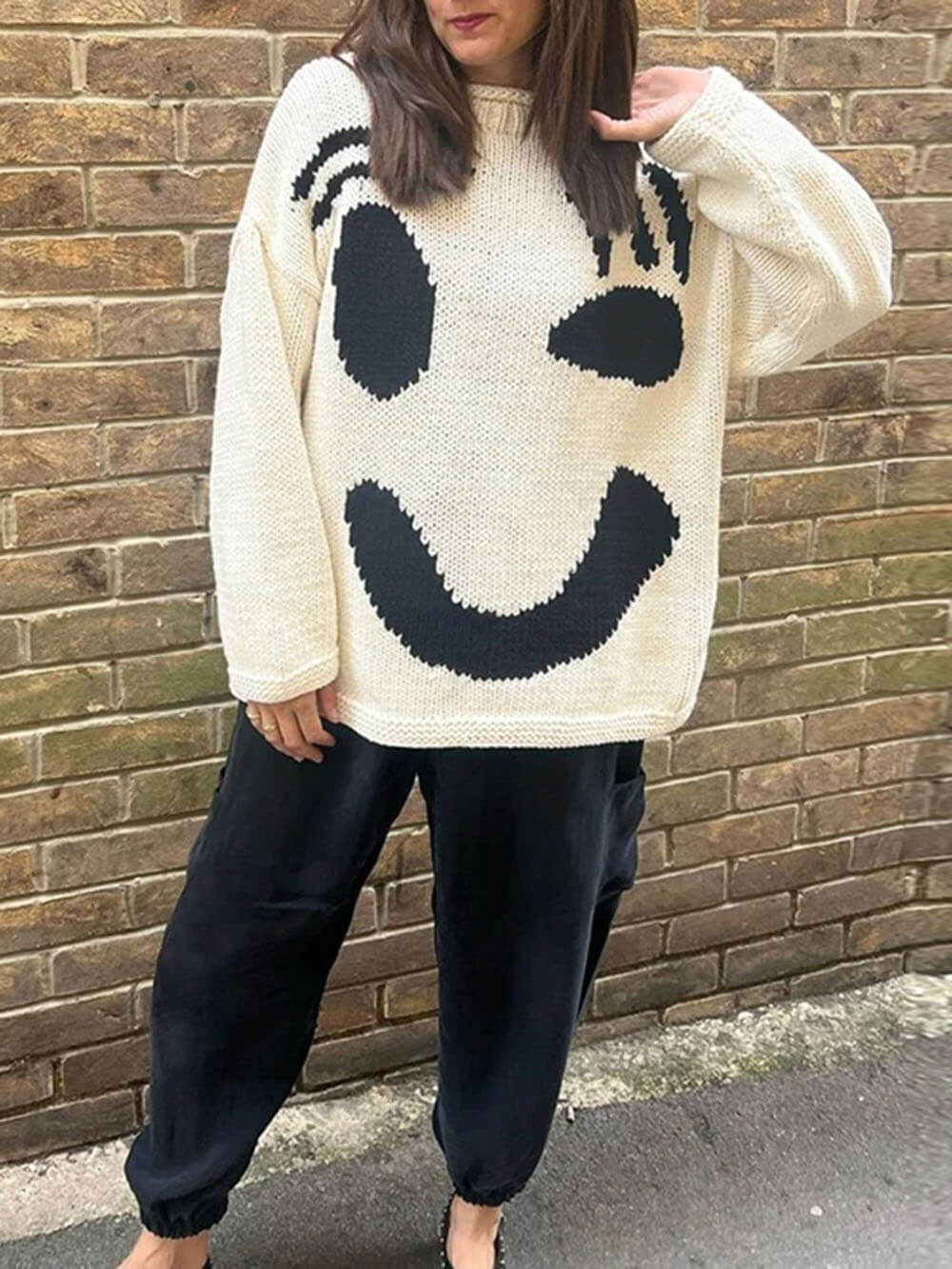 Andrea | Damen Winter Casual Pullover mit Smile-Print