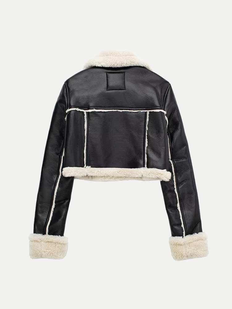 Hanna | Damen Kurze Lederjacke mit Shearling-Kragen