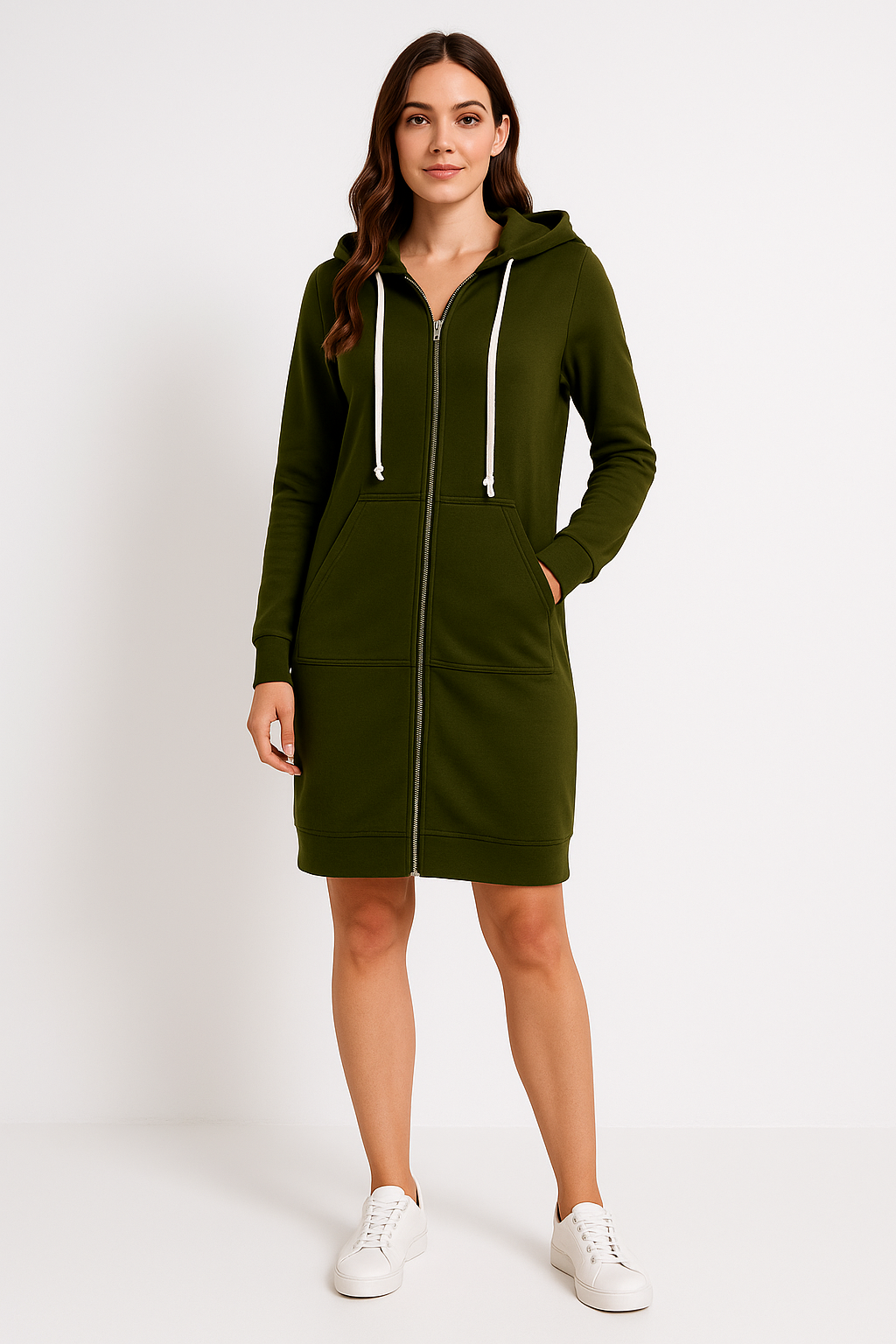 Britta | Frauen Winter Hoodie Kleid mit Reißverschluss