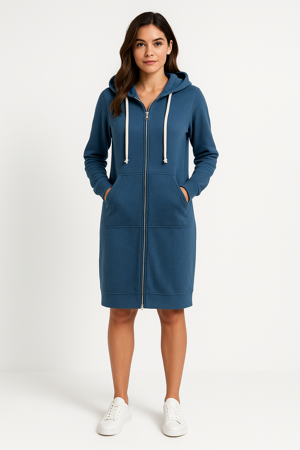 Britta | Frauen Winter Hoodie Kleid mit Reißverschluss