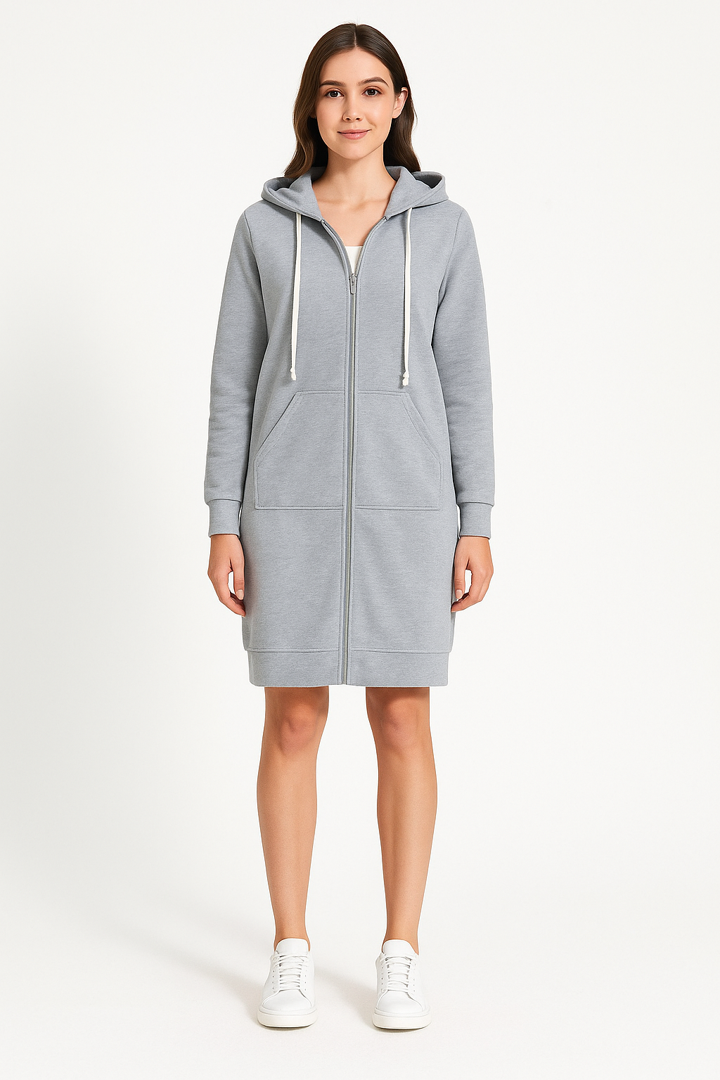 Britta | Frauen Winter Hoodie Kleid mit Reißverschluss