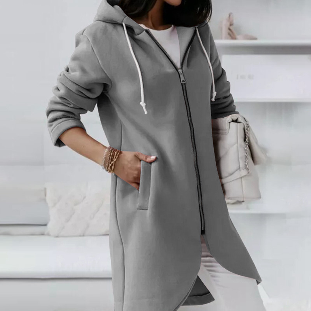 Edith | Damen Lange Zip Up Hoodie mit Taschen