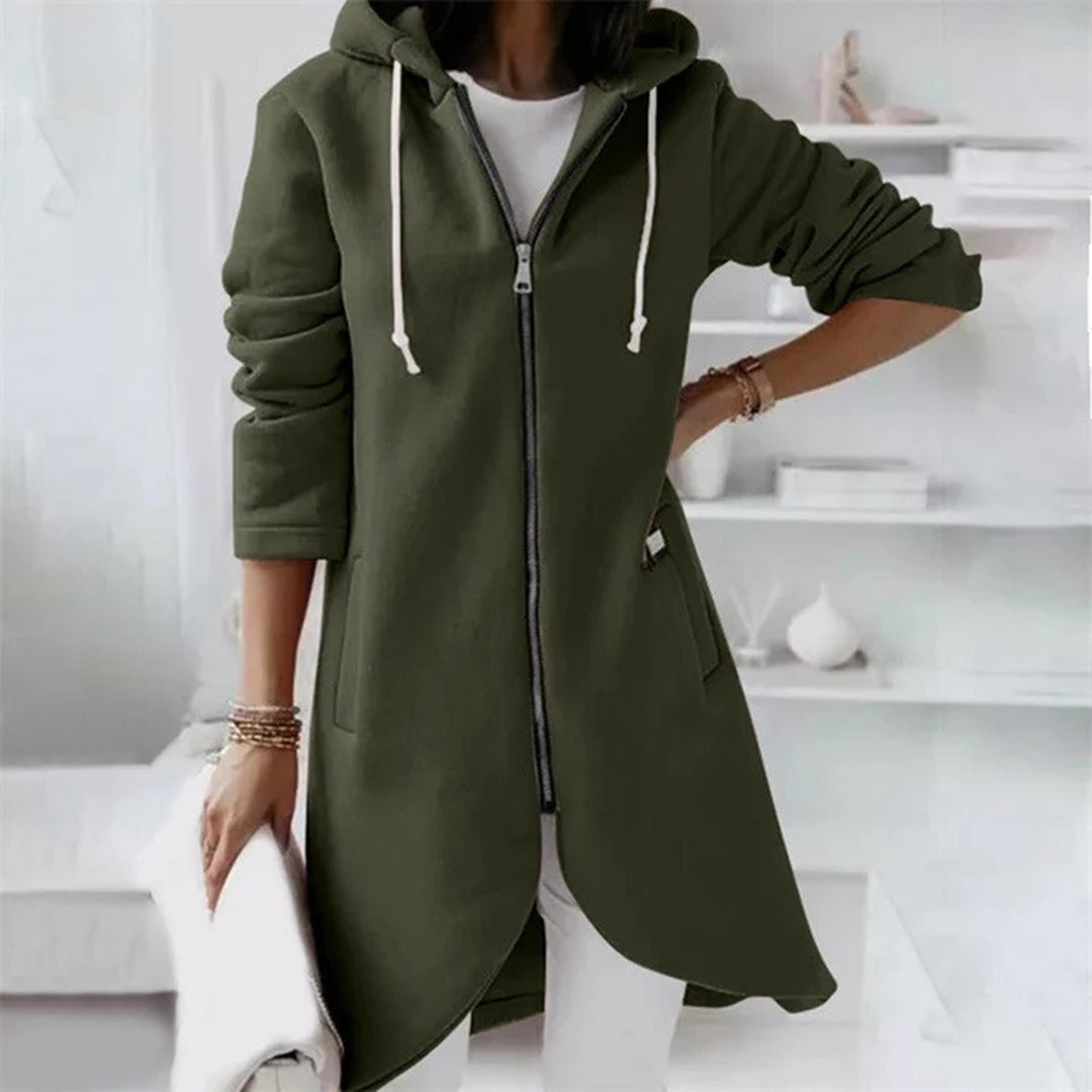 Edith | Damen Lange Zip Up Hoodie mit Taschen