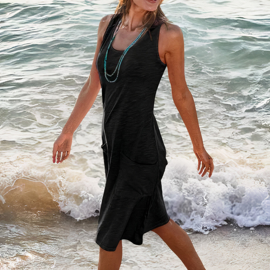 Kerstin | Ärmelloses Sommer-Midikleid mit Taschen