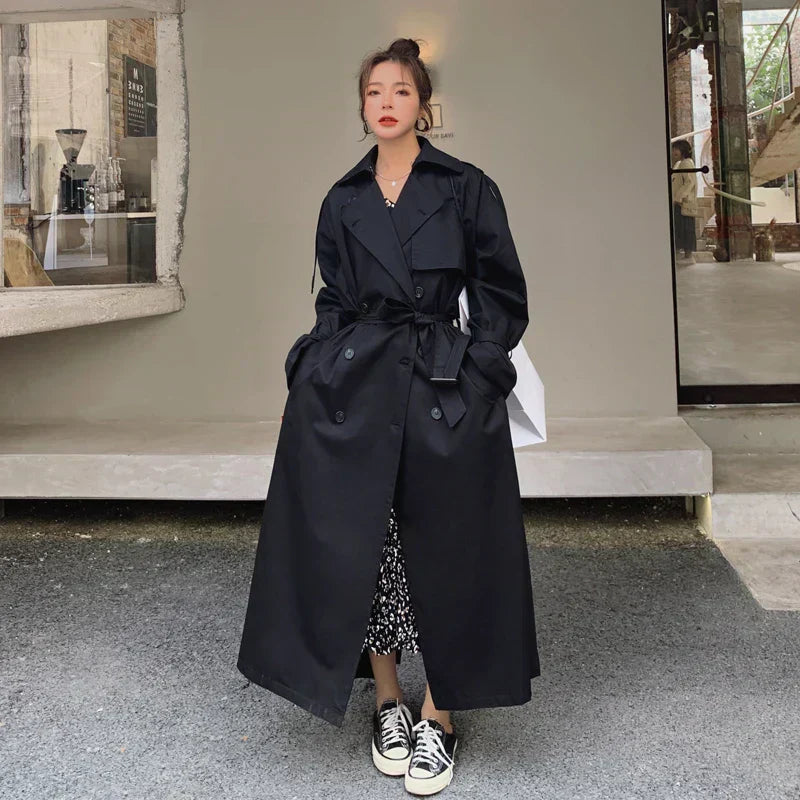 Tanja | Damen Klassischer langer Trenchcoat mit Gürtel