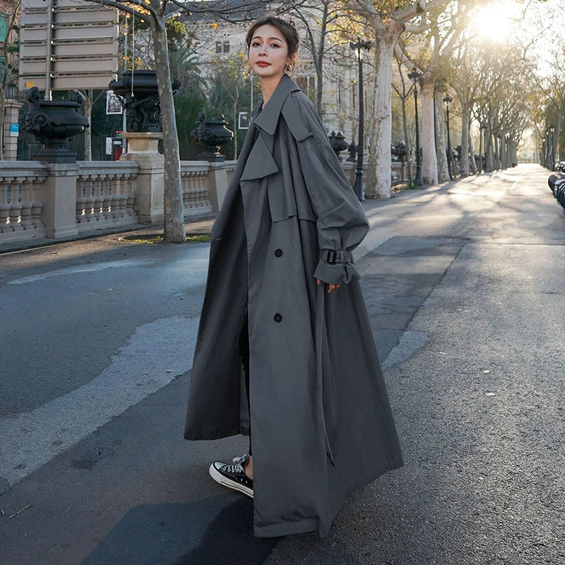 Tanja | Damen Klassischer langer Trenchcoat mit Gürtel