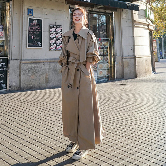 Tanja | Damen Klassischer langer Trenchcoat mit Gürtel