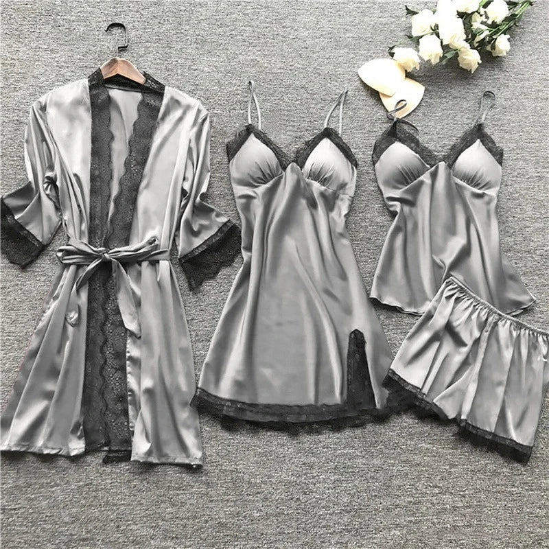 Jana | Damen Satin Spitzen Lingerie Schlafanzug Set