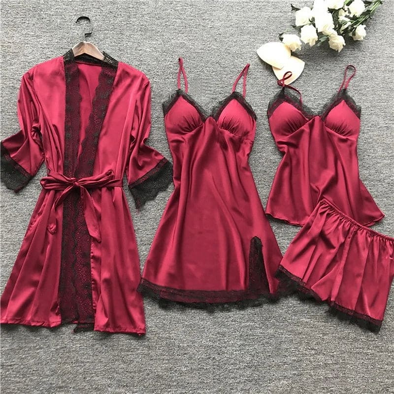 Jana | Damen Satin Spitzen Lingerie Schlafanzug Set