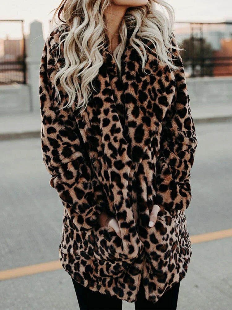 Theresa | Damen Gemütlicher Winter Leopardenpelzmantel