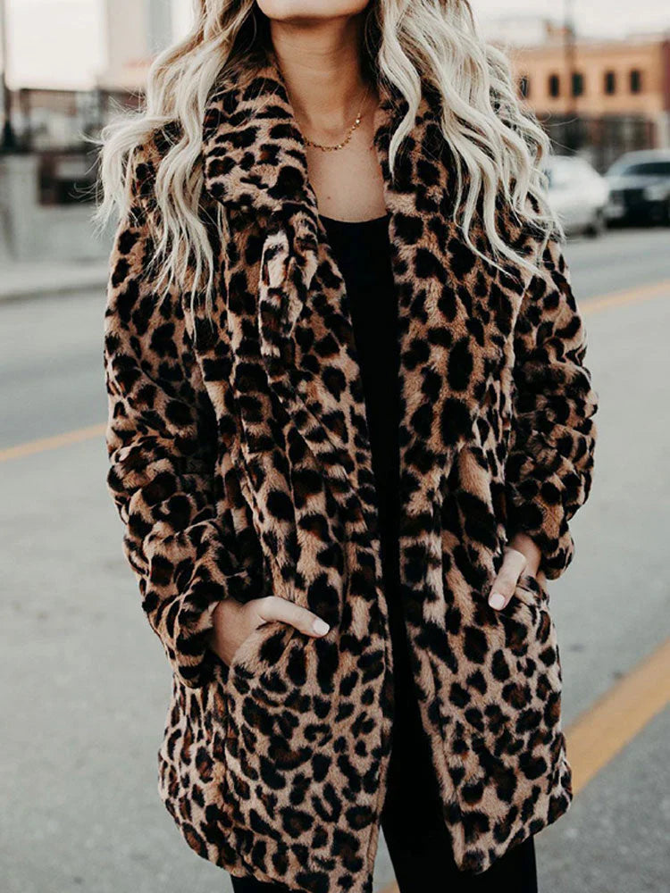 Theresa | Damen Gemütlicher Winter Leopardenpelzmantel
