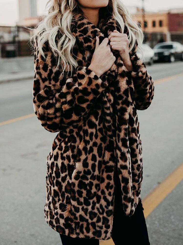 Theresa | Damen Gemütlicher Winter Leopardenpelzmantel