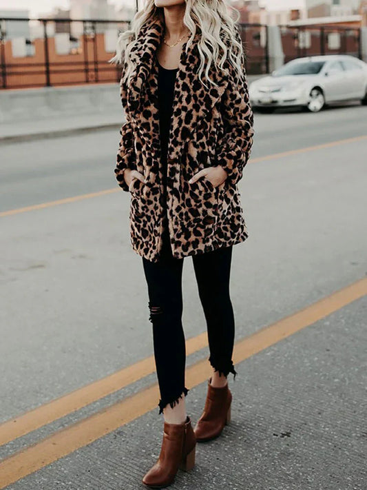 Theresa | Damen Gemütlicher Winter Leopardenpelzmantel