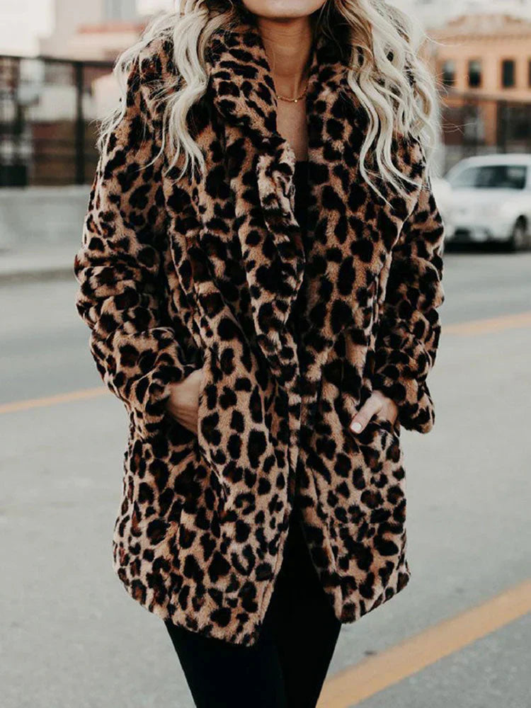 Theresa | Damen Gemütlicher Winter Leopardenpelzmantel