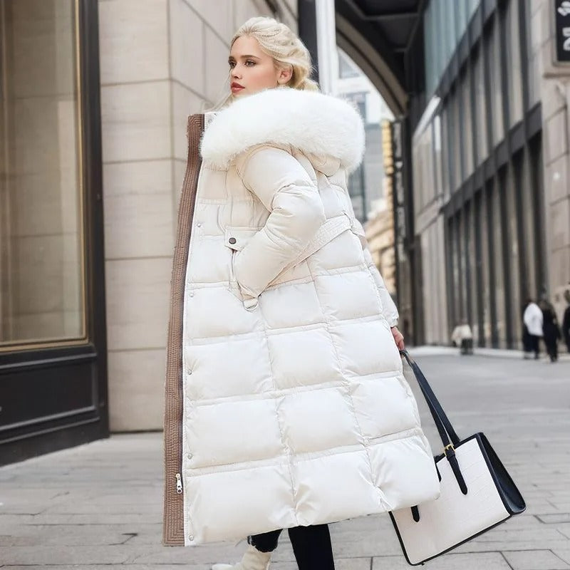 Eva | Damen Winter Steppmantel mit Fellkragen