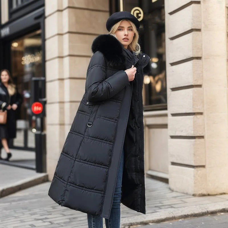 Eva | Damen Winter Steppmantel mit Fellkragen