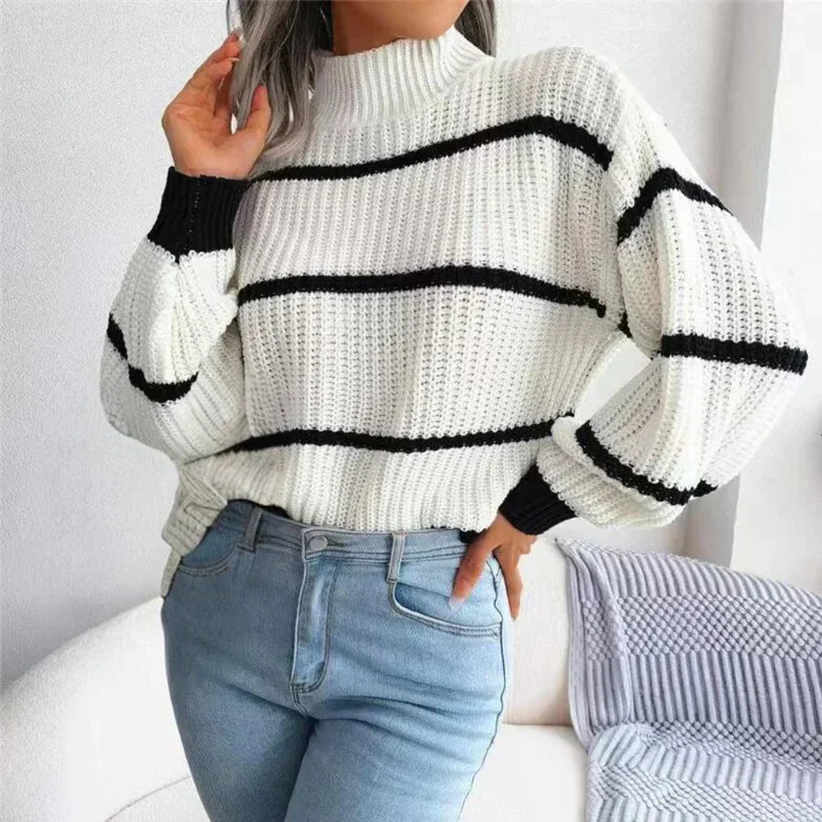 Johanna | Damen Grobstrickpullover mit Streifenmuster