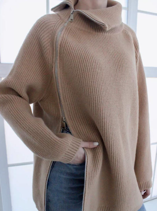 Kirsten | Damen Winter-Strickpullover mit Reißverschluss
